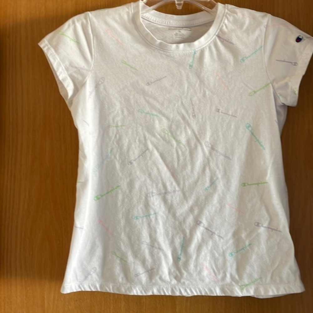 Champion Girl’s Crew neck All Over Graphic Tee‎ White Size XL